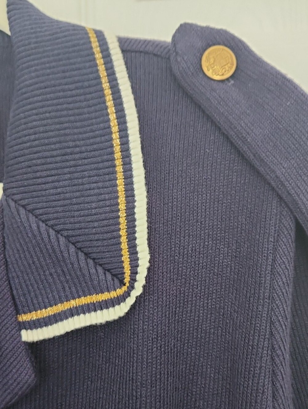 90s Vintage Preppy Nautical Dark Academia Collegiate Navy Embroidered Cardigan - Picture 4 of 7